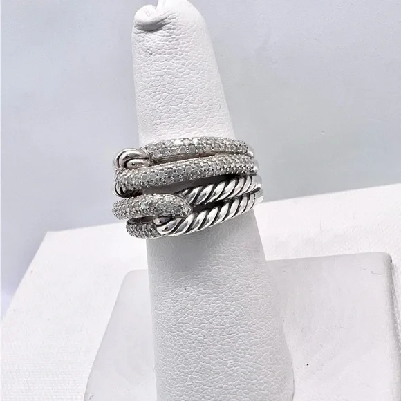 David Yurman Sterling Silver Double Loop Labyrinth Diamond Ring - Picture 6 of 15